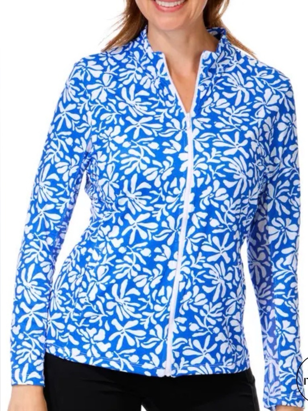 NWT Gottex Golf & Tennis Performance Jacket Full Zip Royal Floral XS Cooling $97